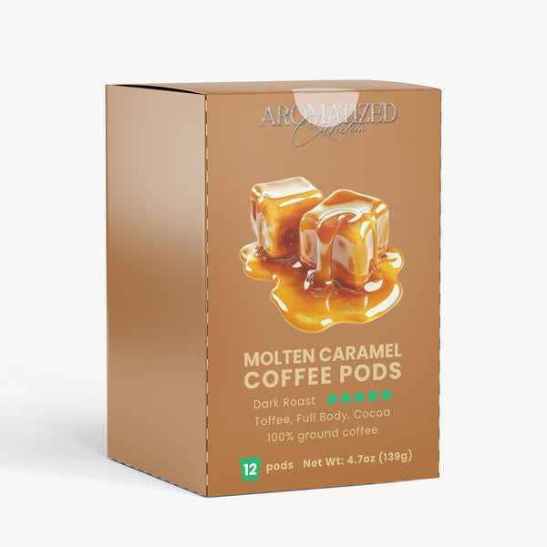 Molten Caramel Coffee Pods (Dark Roast) Toffee, Full Body, Cocoa Flavo