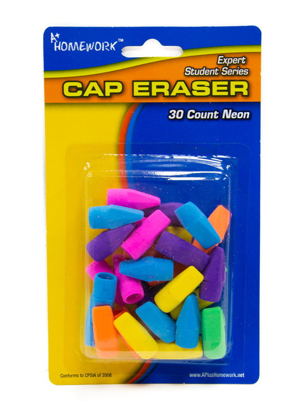 A+ Homework Cap Erasers - 48 Count, 30 Piece, Assorted Colors